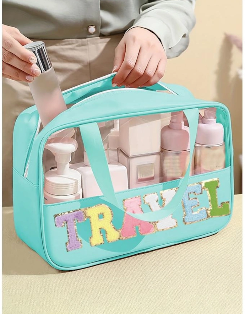 Mint Green TRAVEL Chenille Letter Clear PVC Makeup Bag
