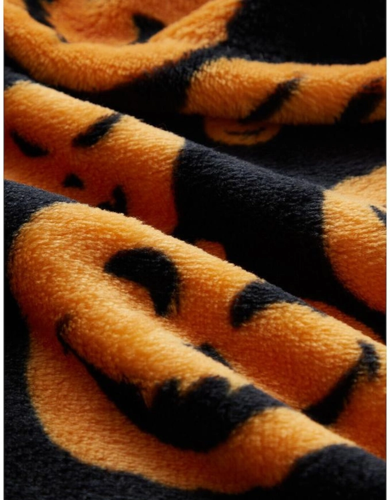 Black Halloween Pumpkin Face Print Fleece Blanket 130*150cm