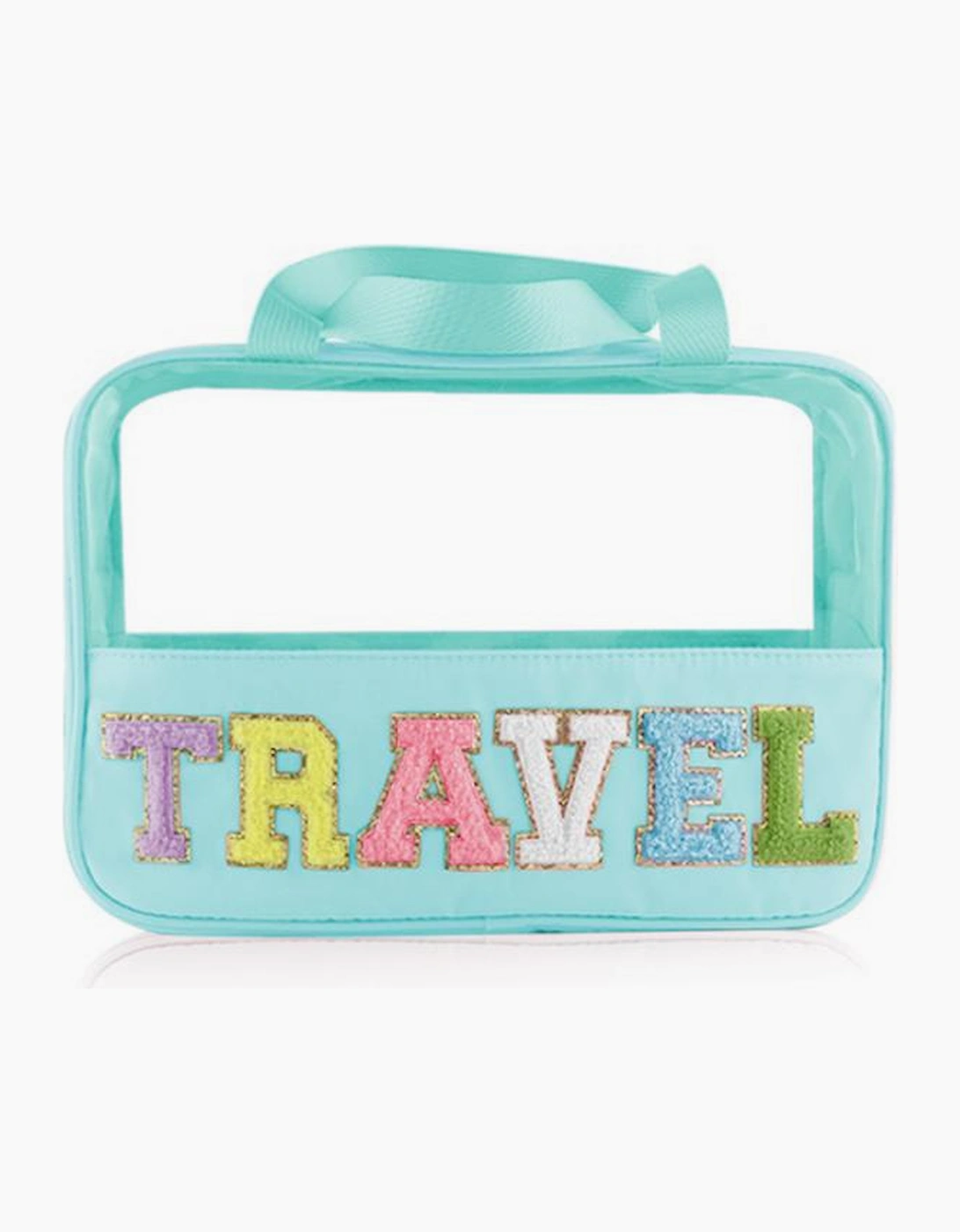 Mint Green TRAVEL Chenille Letter Clear PVC Makeup Bag