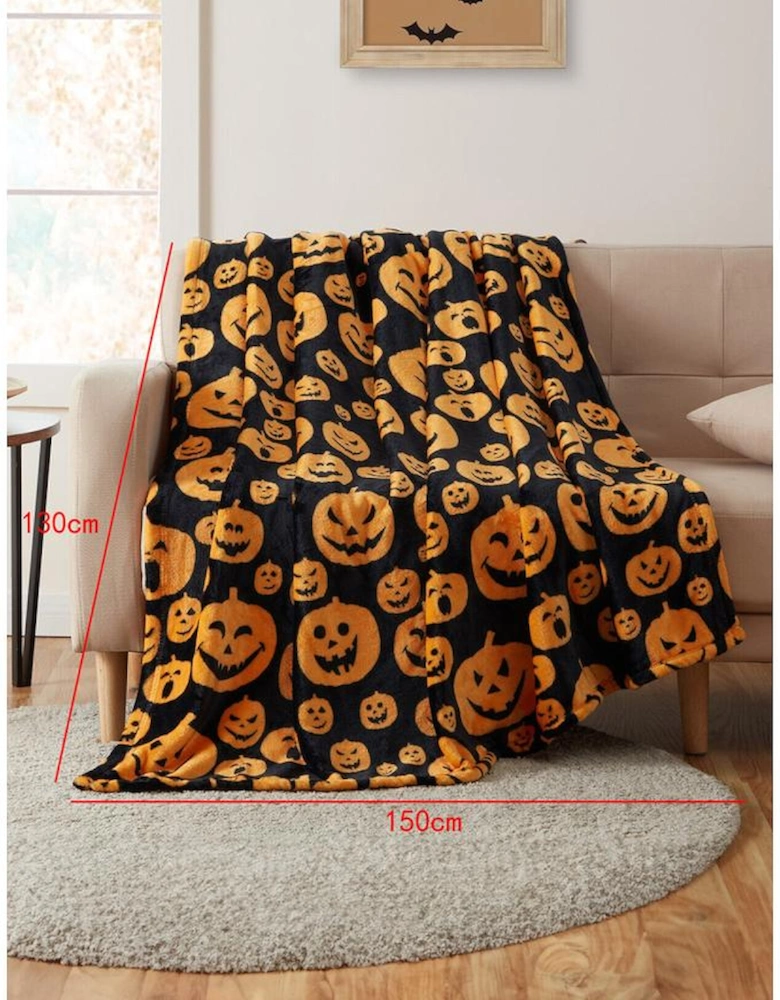 Black Halloween Pumpkin Face Print Fleece Blanket 130*150cm