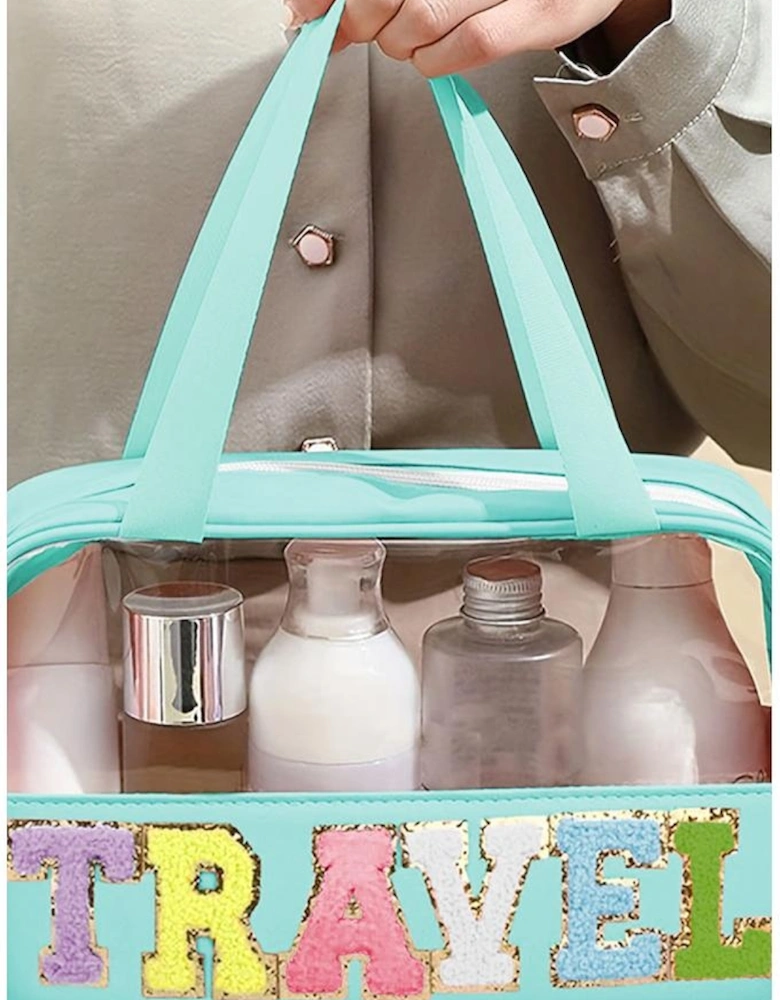 Mint Green TRAVEL Chenille Letter Clear PVC Makeup Bag