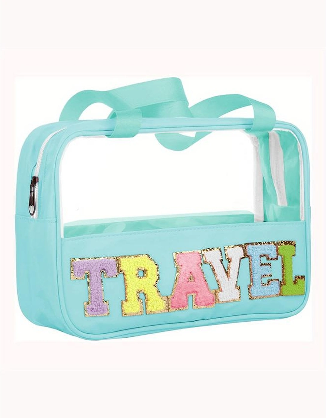 Mint Green TRAVEL Chenille Letter Clear PVC Makeup Bag