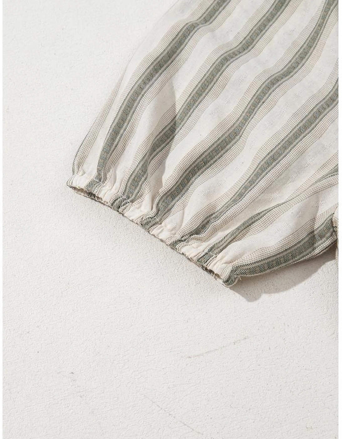 Gray Stripe Frilled Tie Neck Short Sleeve Blouse