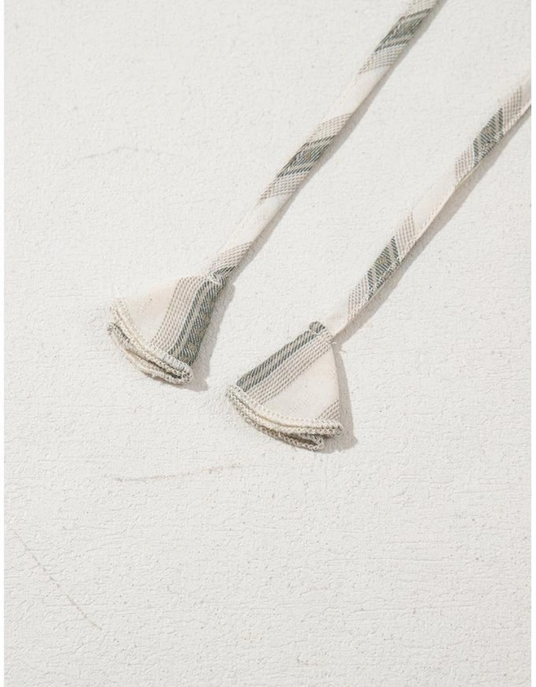 Gray Stripe Frilled Tie Neck Short Sleeve Blouse