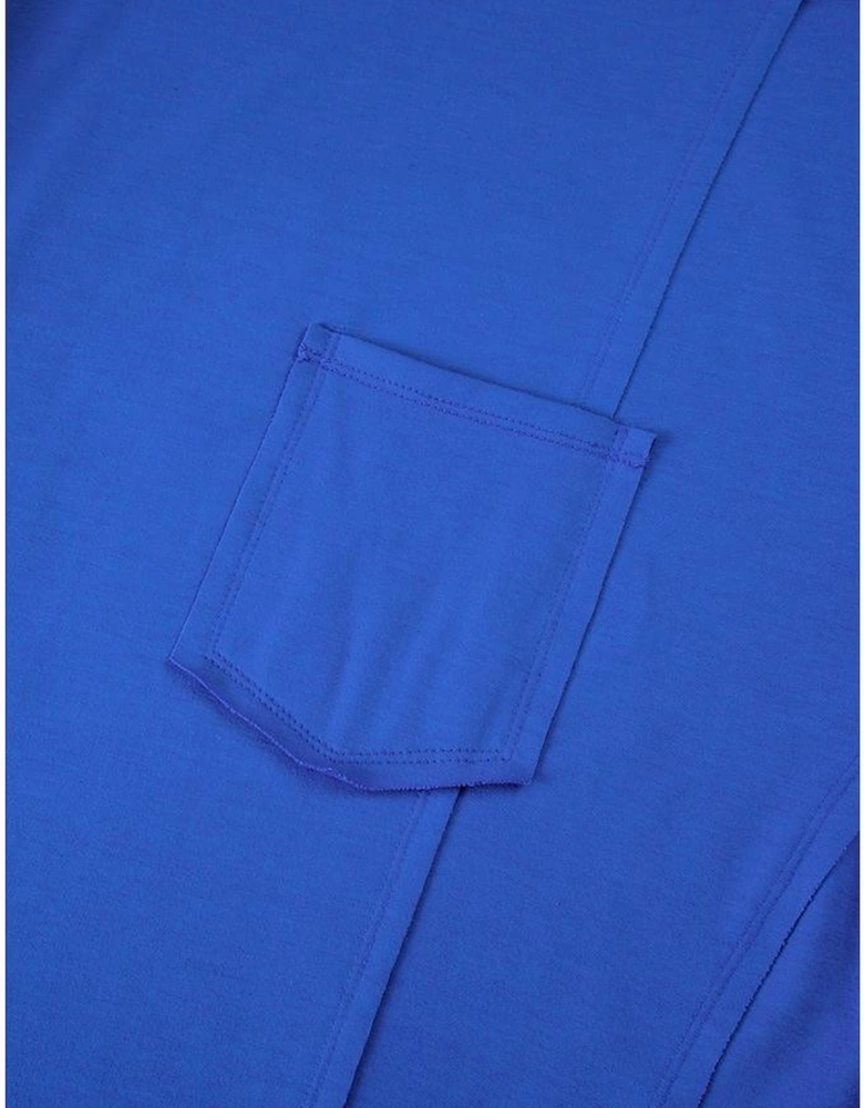 Blue Patched Pocket Exposed Seam Oversize T-shirt