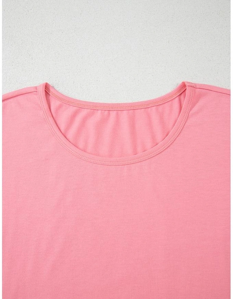 Pink Frilled Hem Loose T-Shirt