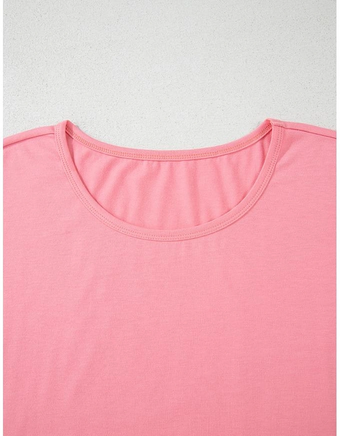 Pink Frilled Hem Loose T-Shirt