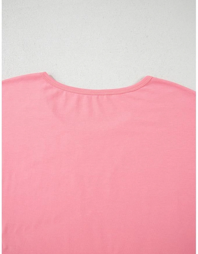 Pink Frilled Hem Loose T-Shirt