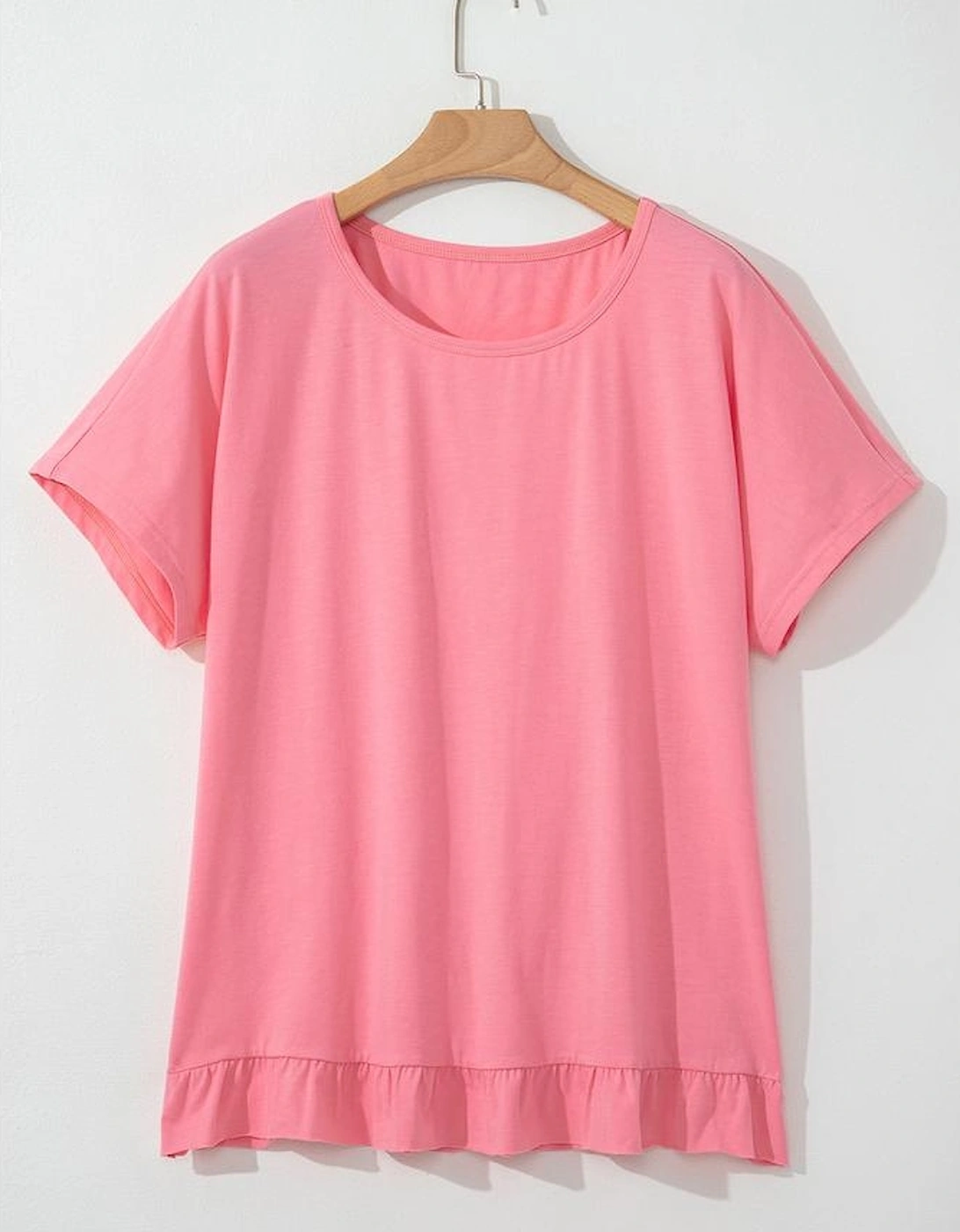 Pink Frilled Hem Loose T-Shirt