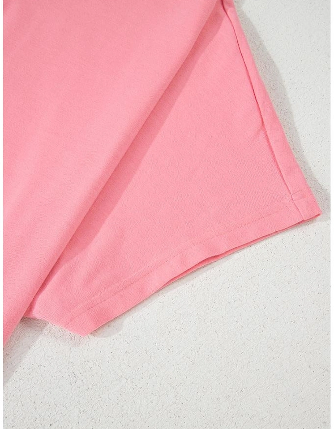 Pink Frilled Hem Loose T-Shirt