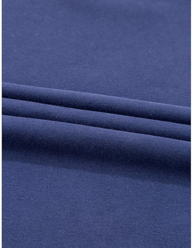 Navy Blue Plain Drop Shoulder Crewneck Pullover Sweatshirt