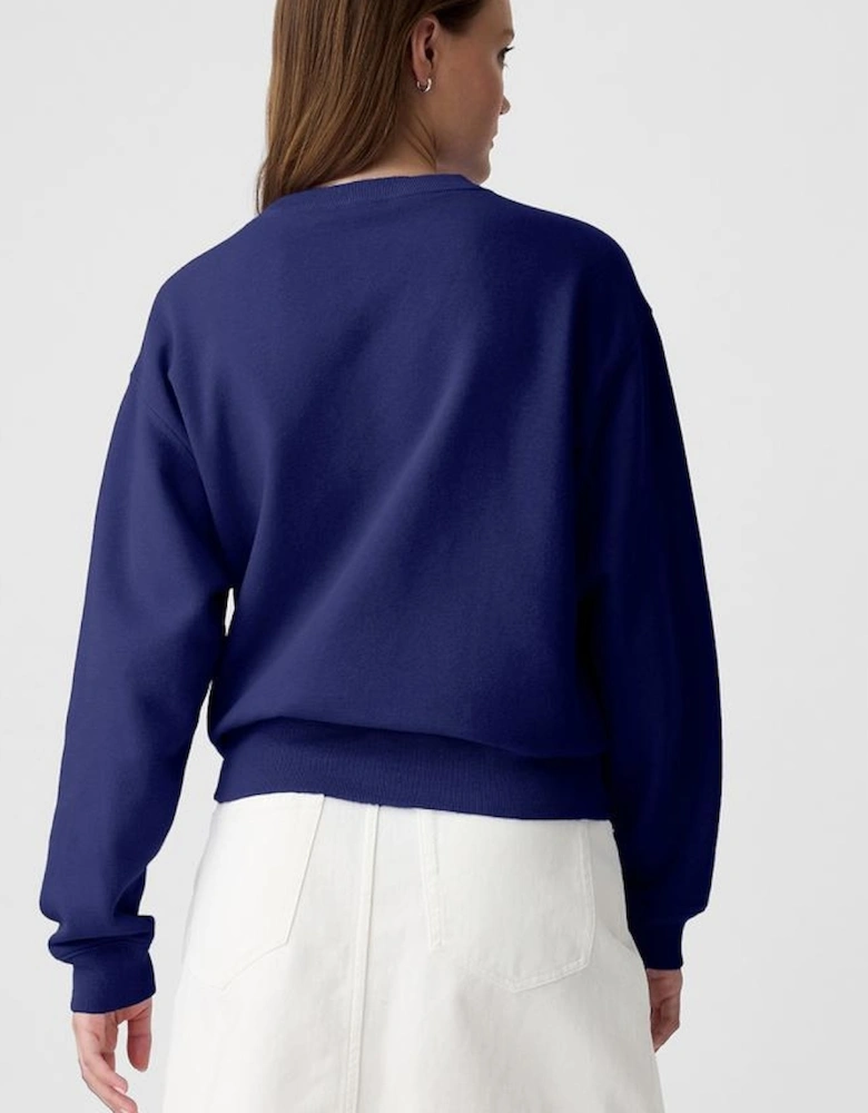 Navy Blue Plain Drop Shoulder Crewneck Pullover Sweatshirt