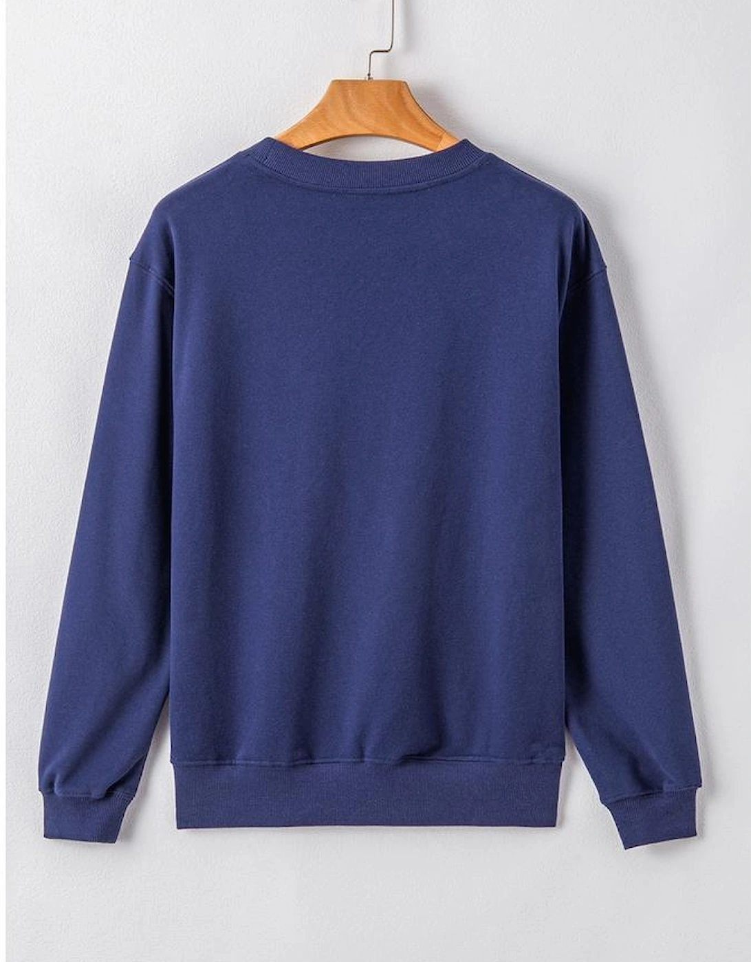 Navy Blue Plain Drop Shoulder Crewneck Pullover Sweatshirt