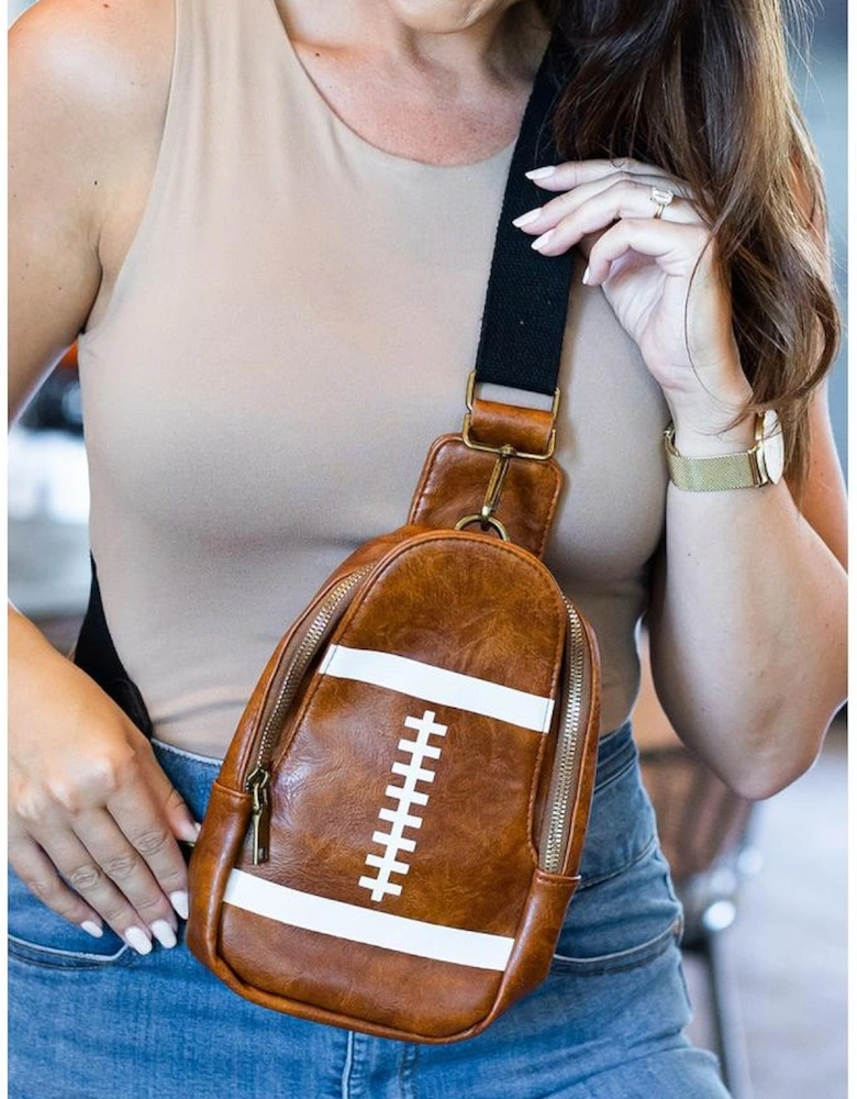 Brown Rugby PU Mini Crossbody Bag