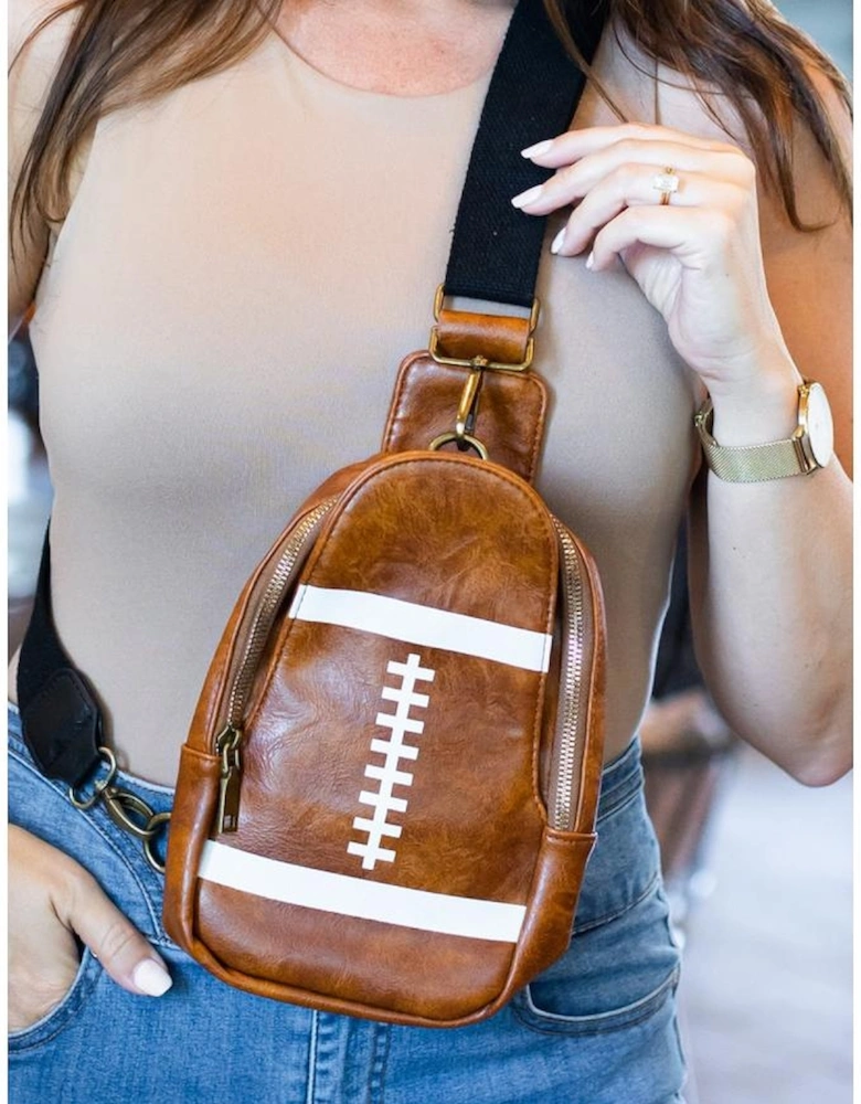 Brown Rugby PU Mini Crossbody Bag