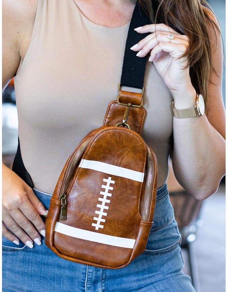 Brown Rugby PU Mini Crossbody Bag