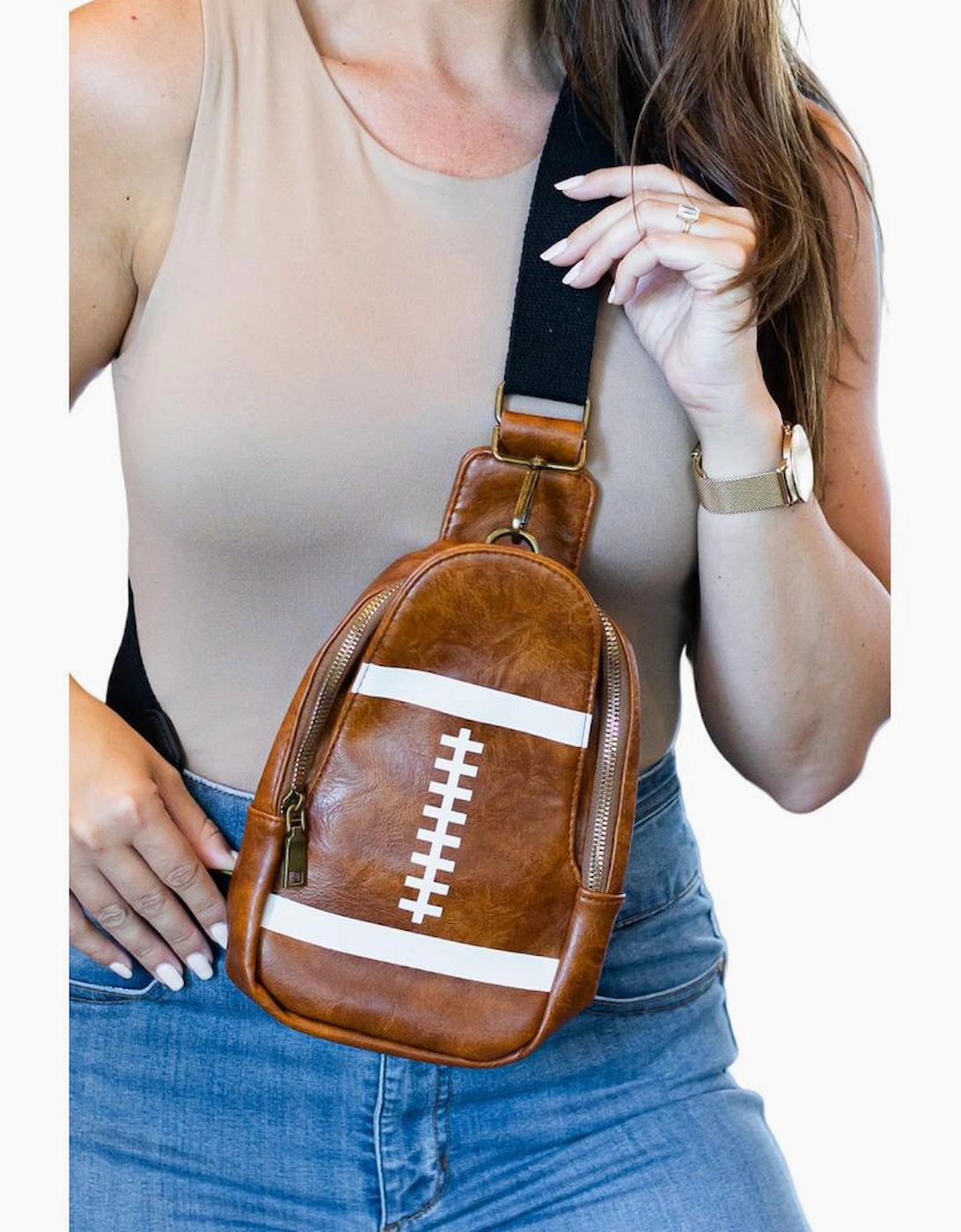 Brown Rugby PU Mini Crossbody Bag