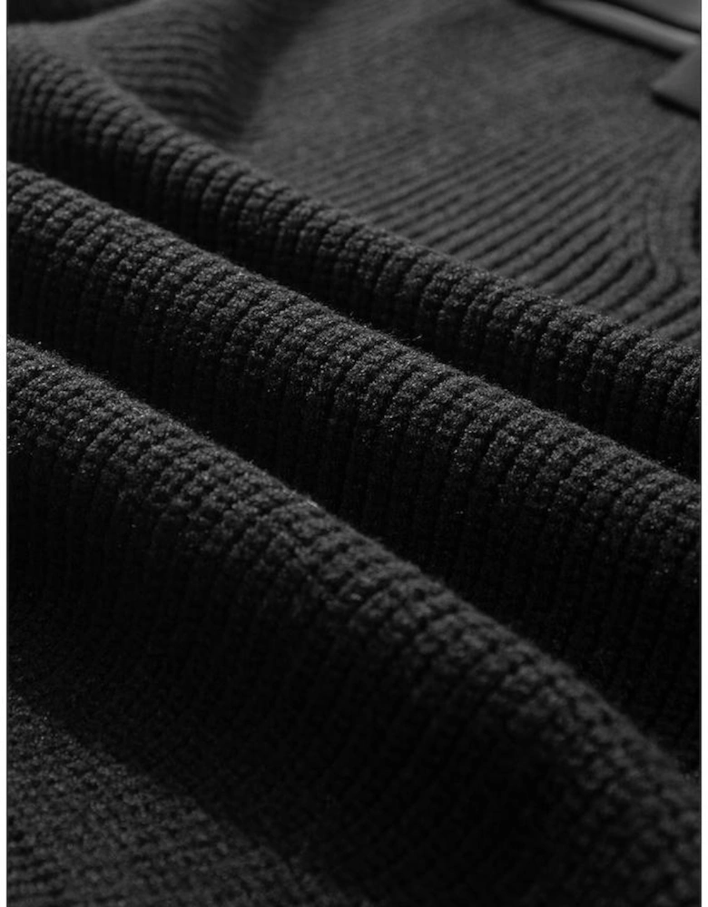 Black Lantern Sleeve V Neck Knot Back Sweater