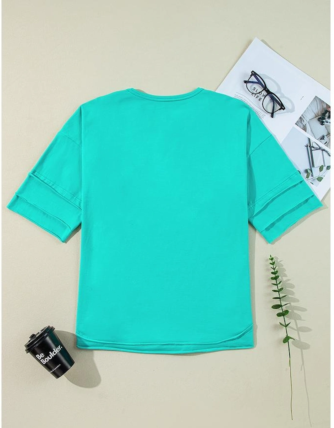 Mint Green Solid Color Half Sleeve Buttons Henley Top