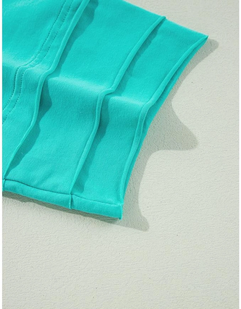 Mint Green Solid Color Half Sleeve Buttons Henley Top