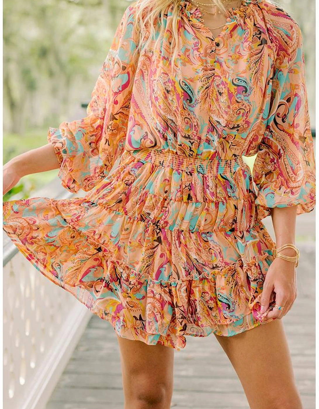 Multicolour Paisley Print Frilled Mini Dress, 11 of 10