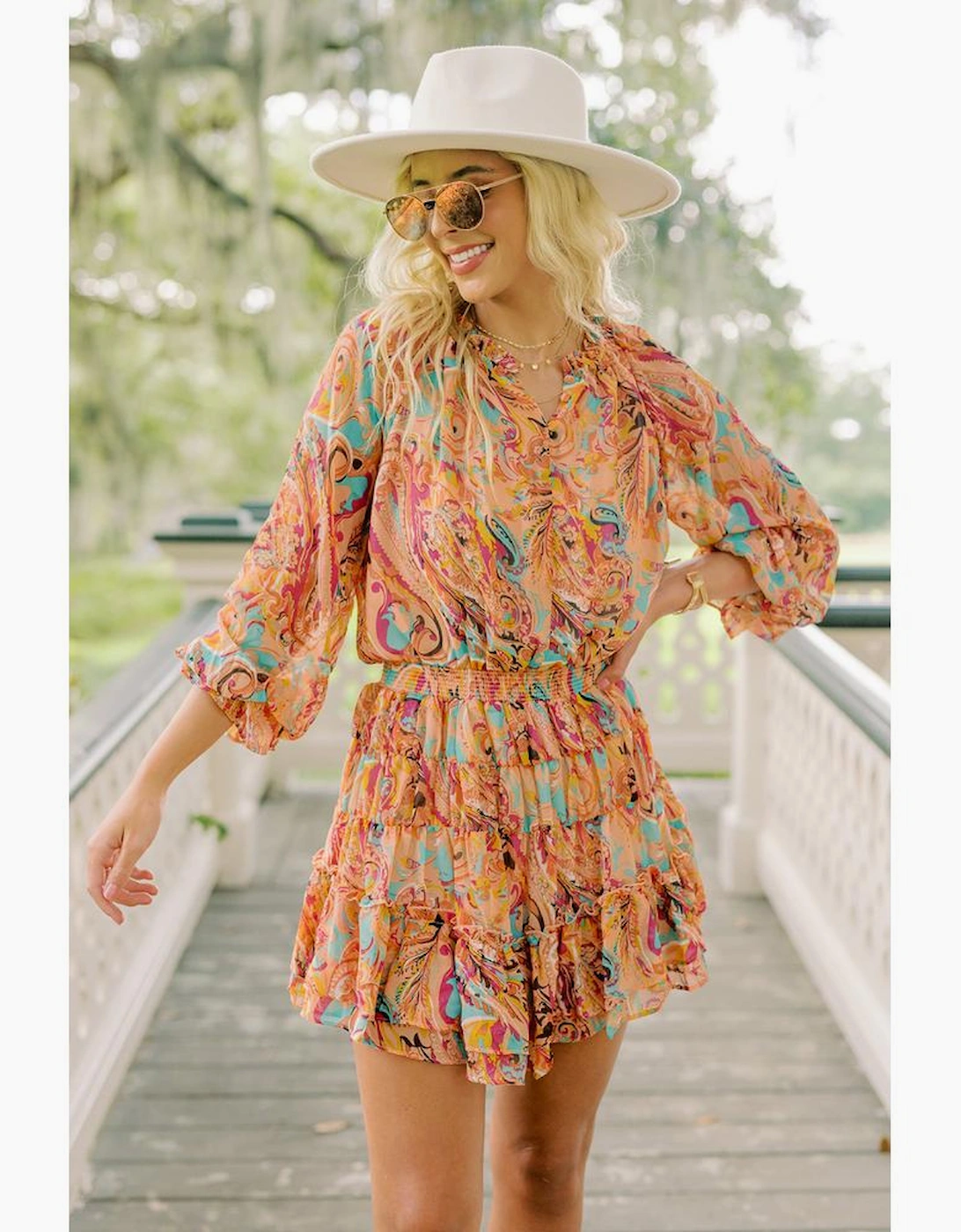 Multicolour Paisley Print Frilled Mini Dress