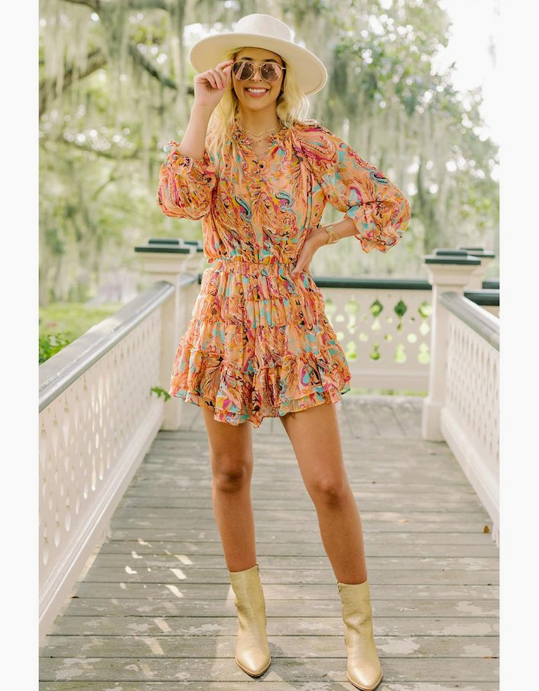 Multicolour Paisley Print Frilled Mini Dress