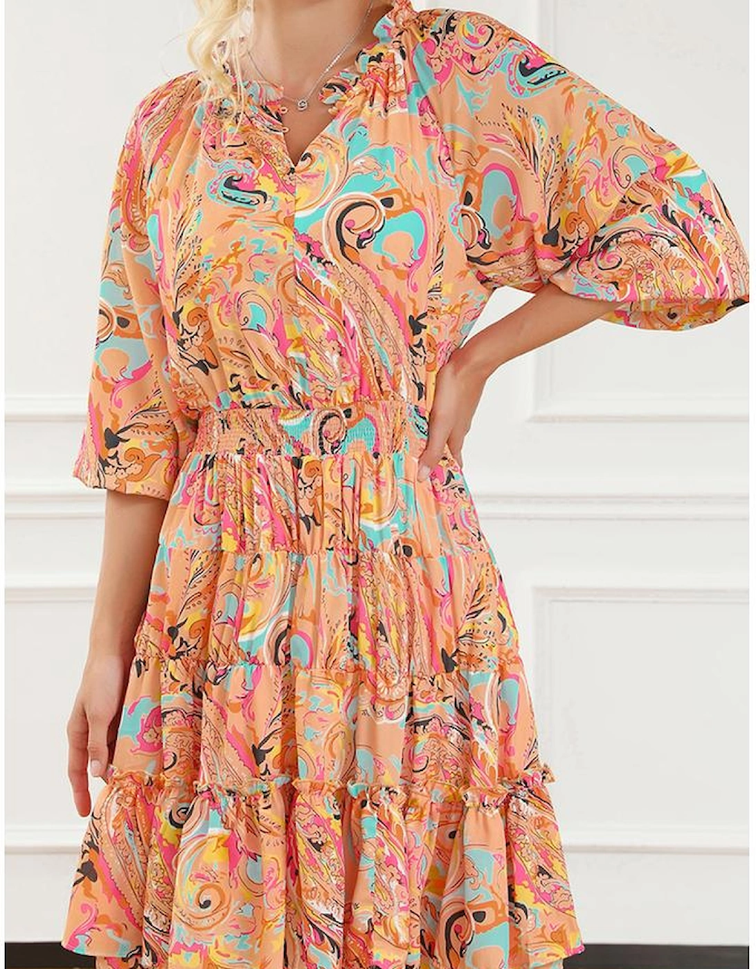 Multicolour Paisley Print Frilled Mini Dress