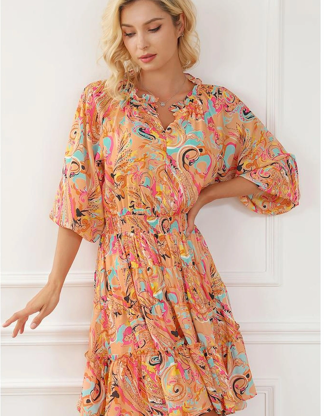 Multicolour Paisley Print Frilled Mini Dress