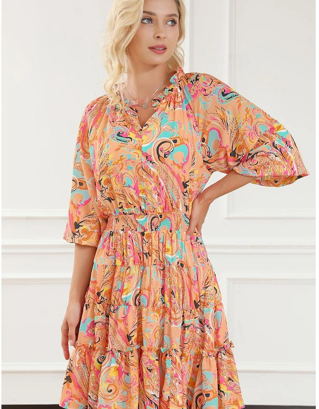 Multicolour Paisley Print Frilled Mini Dress