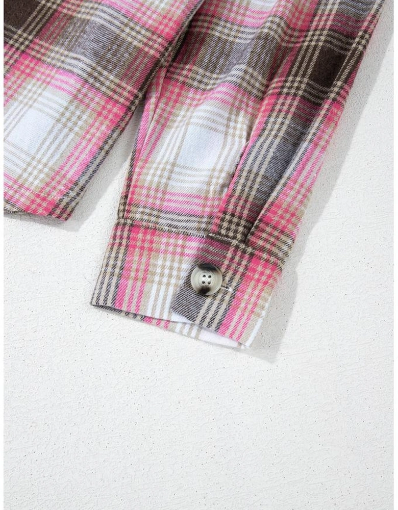 Pink Plaid Flap Pocket Button Up Shacket