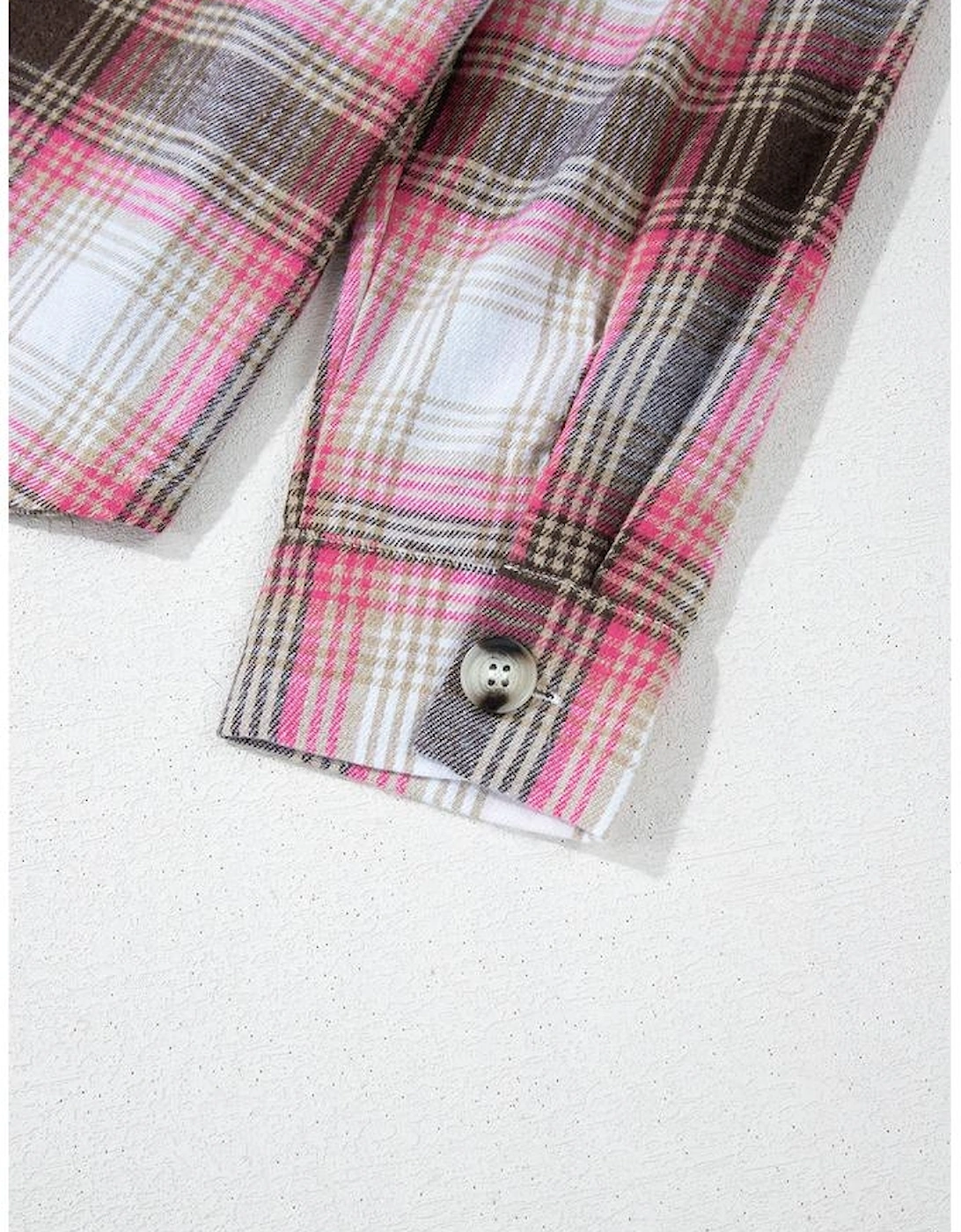 Pink Plaid Flap Pocket Button Up Shacket
