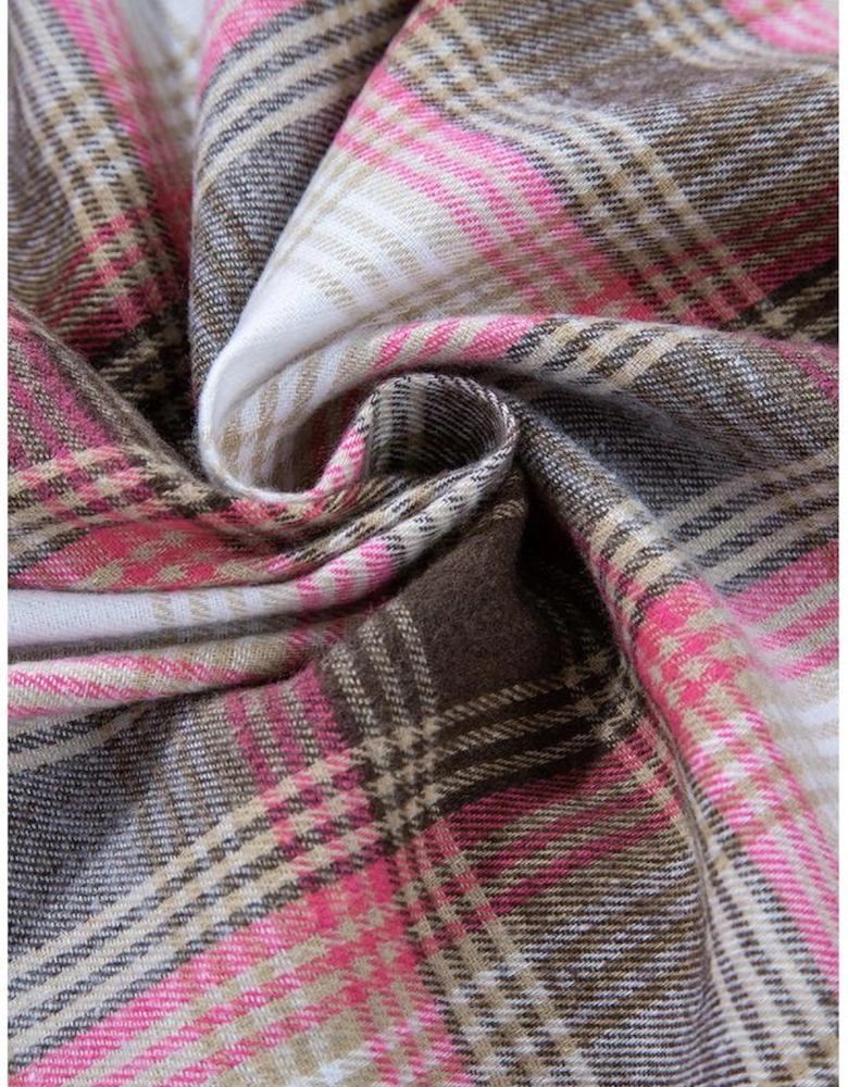 Pink Plaid Flap Pocket Button Up Shacket