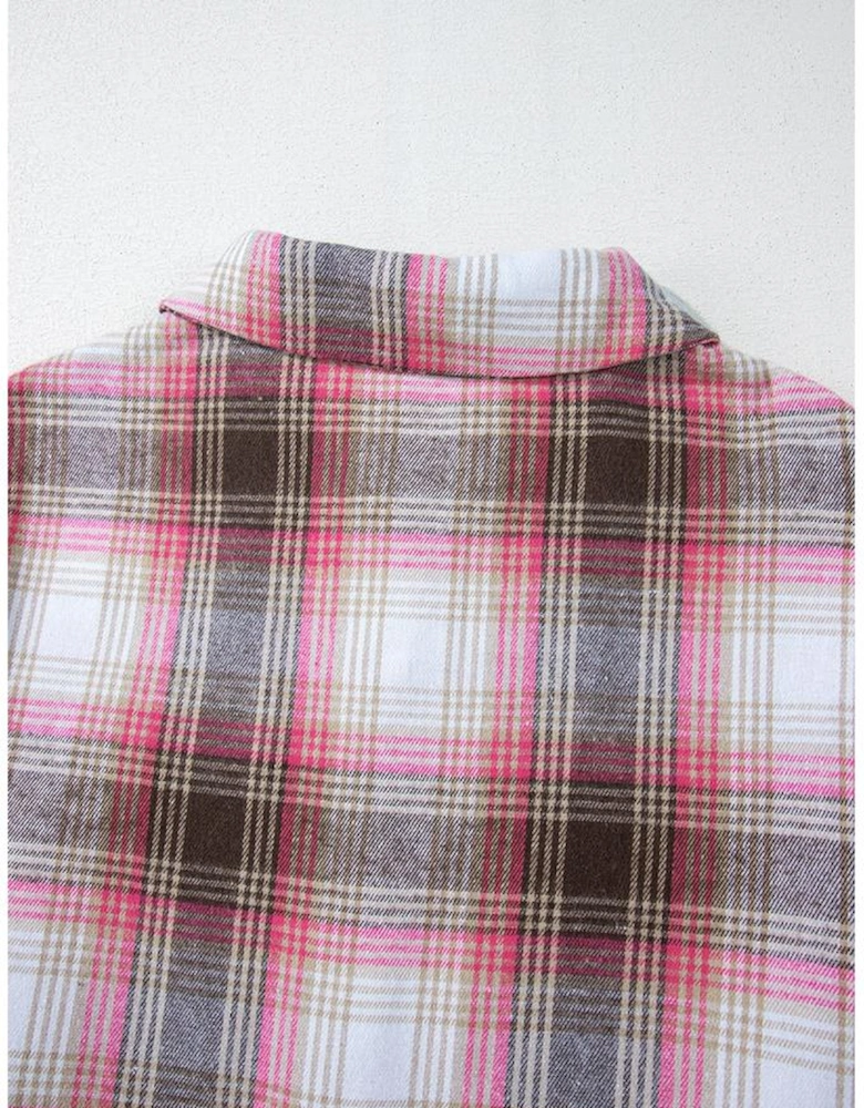 Pink Plaid Flap Pocket Button Up Shacket