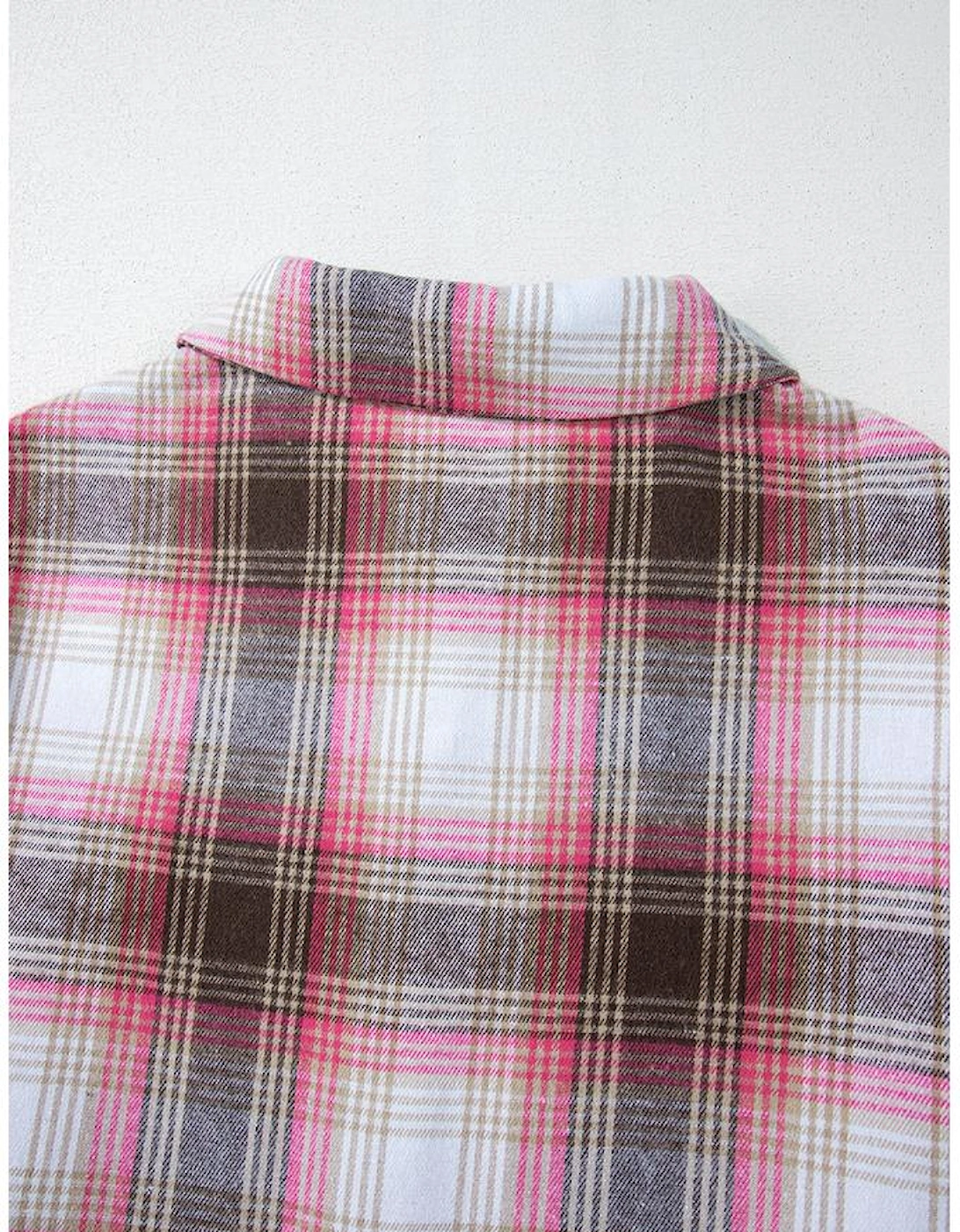 Pink Plaid Flap Pocket Button Up Shacket