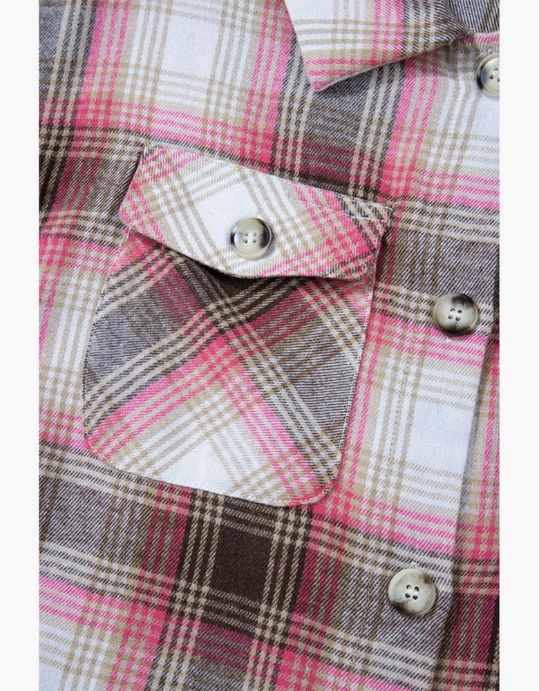 Pink Plaid Flap Pocket Button Up Shacket