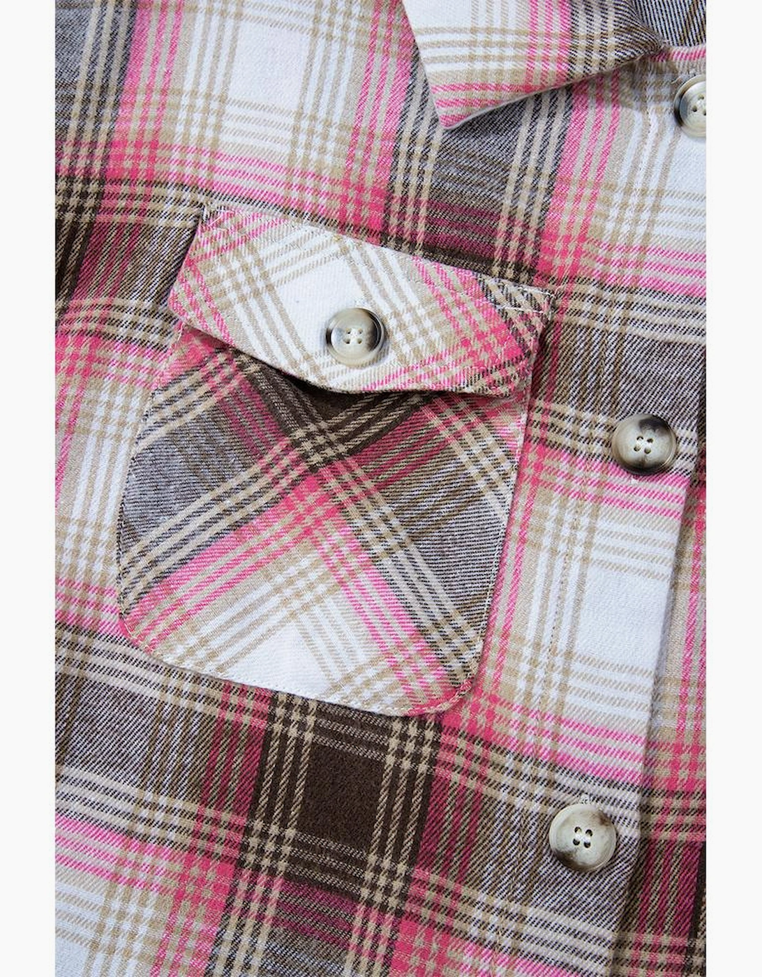 Pink Plaid Flap Pocket Button Up Shacket