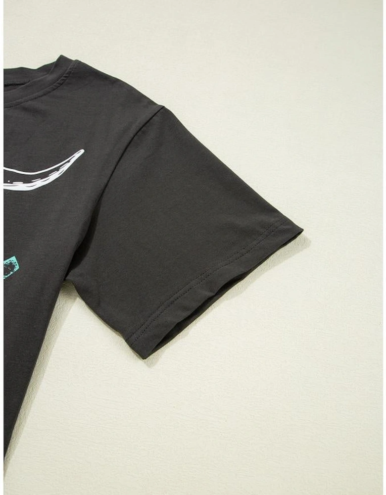 Carbon Grey Vintage Western Bull Head Skull Turquoise Aztec Graphic T Shirt