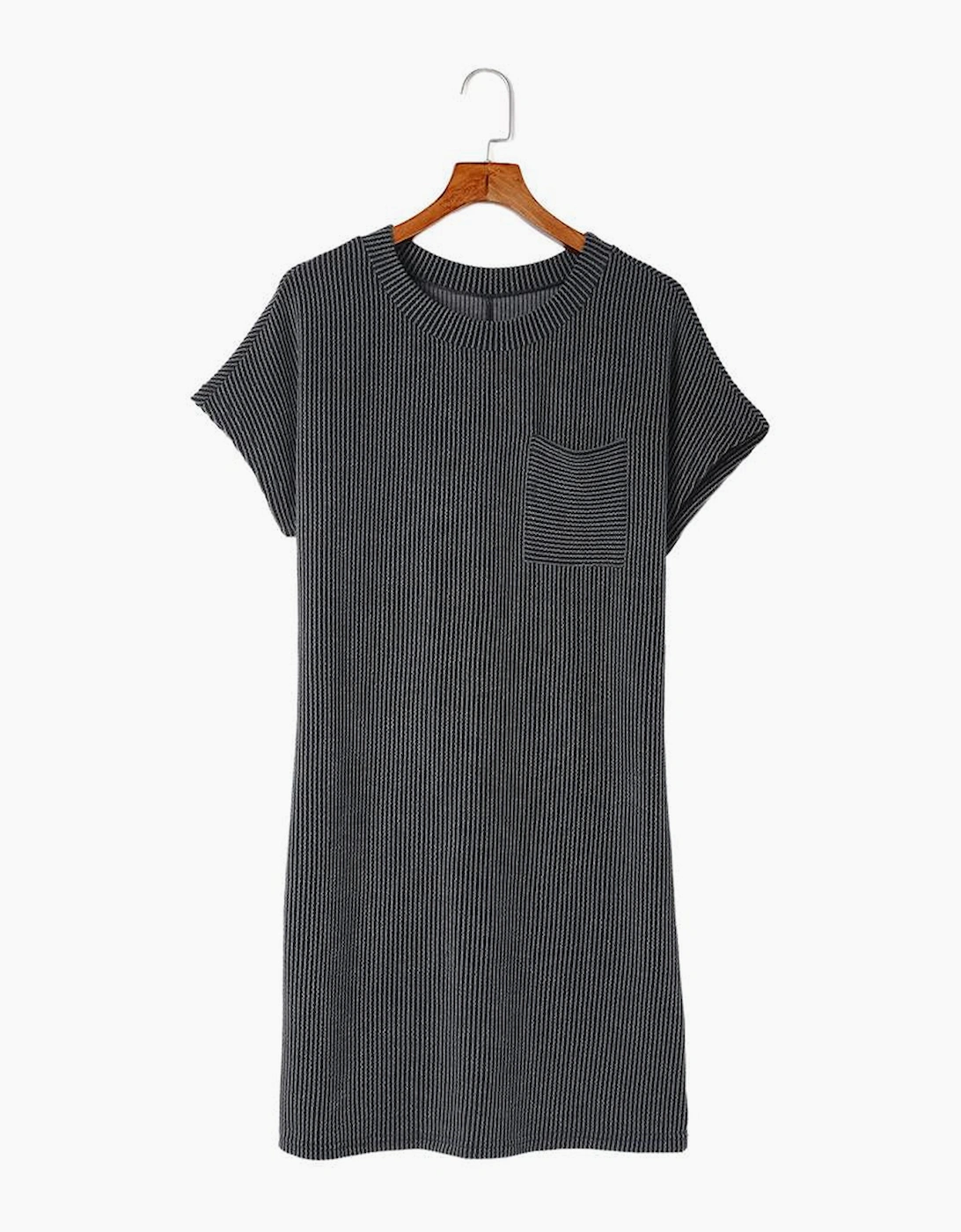 Gray Striped Ribbed Knit T-shirt Shift Dress