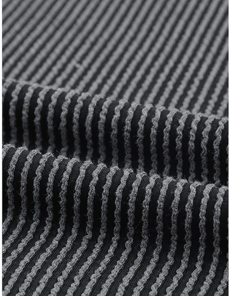 Gray Striped Ribbed Knit T-shirt Shift Dress