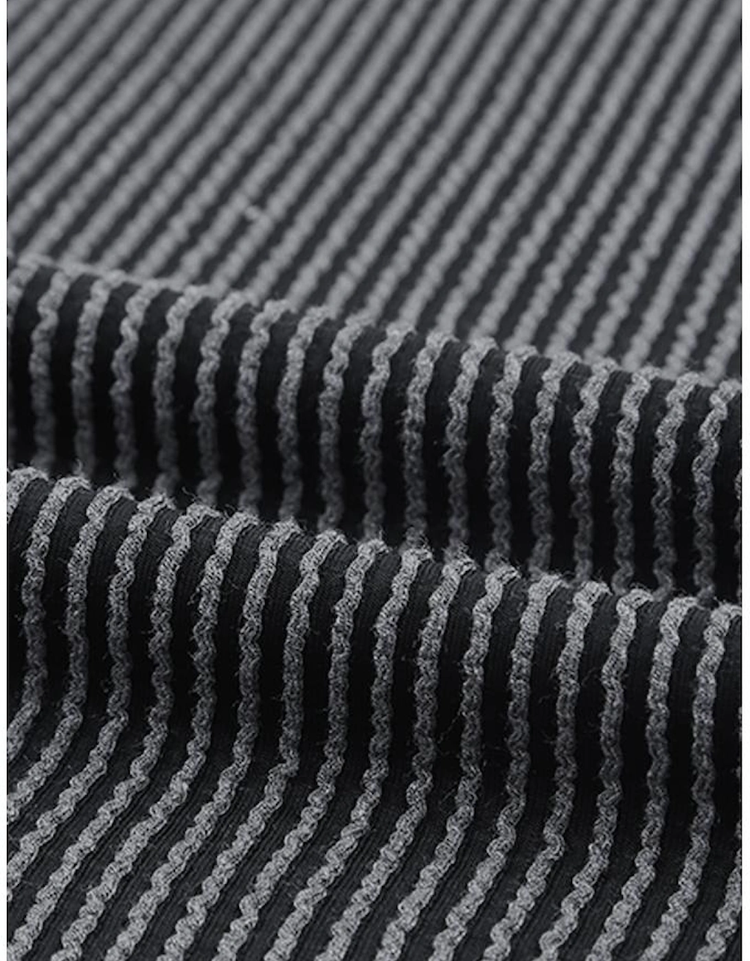 Gray Striped Ribbed Knit T-shirt Shift Dress