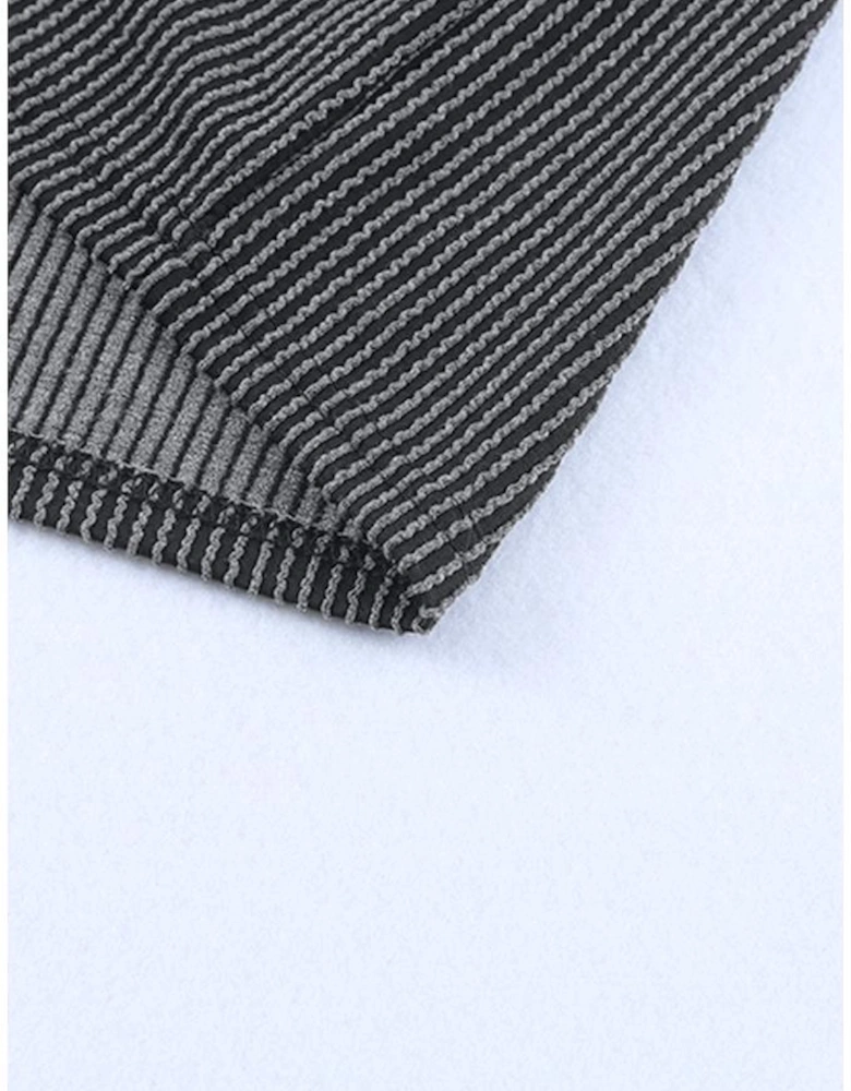 Gray Striped Ribbed Knit T-shirt Shift Dress