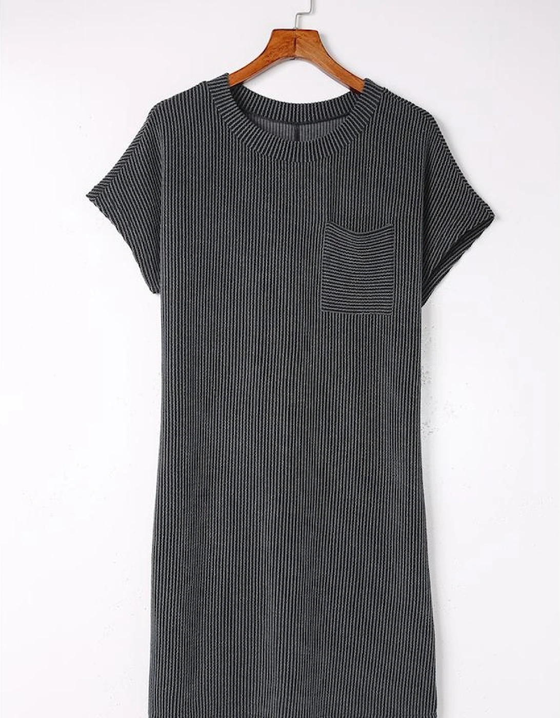 Gray Striped Ribbed Knit T-shirt Shift Dress