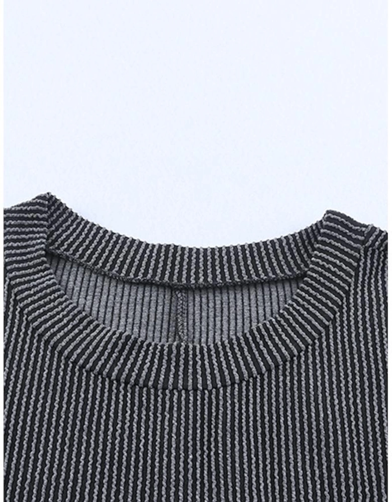 Gray Striped Ribbed Knit T-shirt Shift Dress