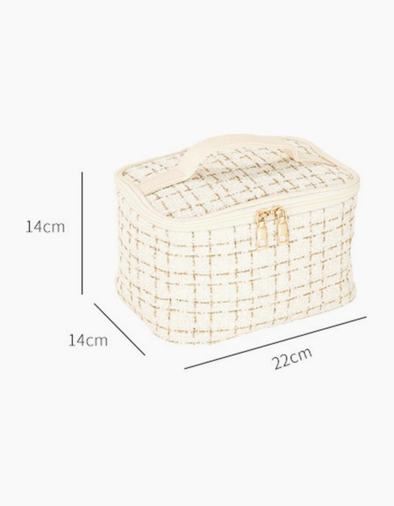 Fiery Red Plaid Zipper Large Cosmetic Bag with Handle