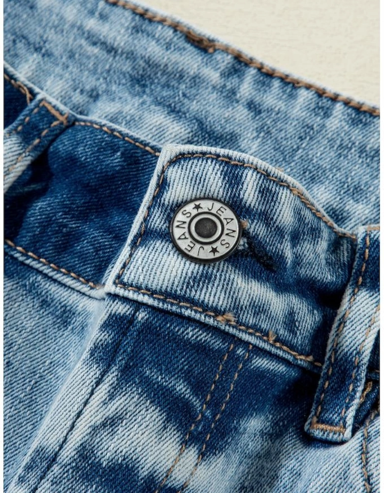 Light Blue Distressed Ripped Raw Hem Straight Jeans