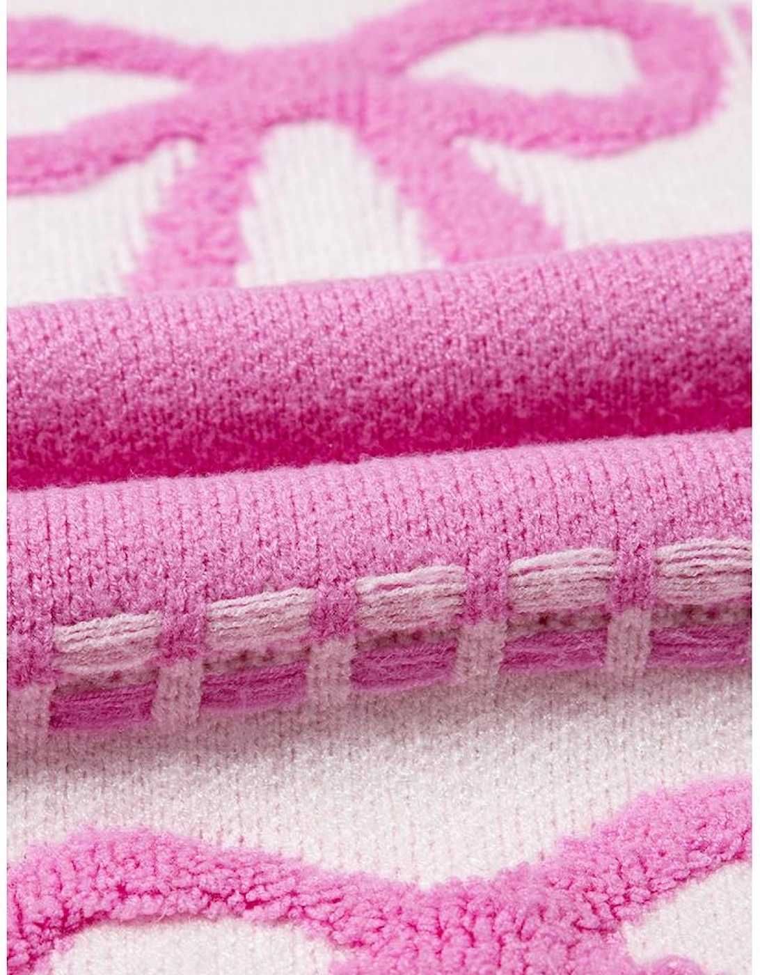 Pink Bow Knot Two Tone Checkered Crew Neck Sweater