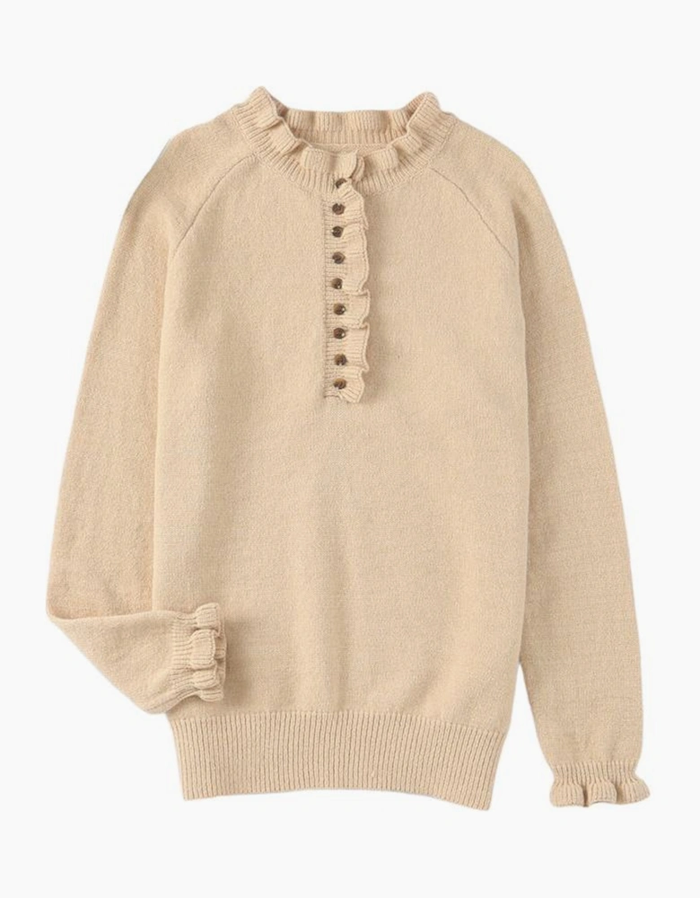 Azura Exchange Frill Trim Khaki Knit Pullover Sweater