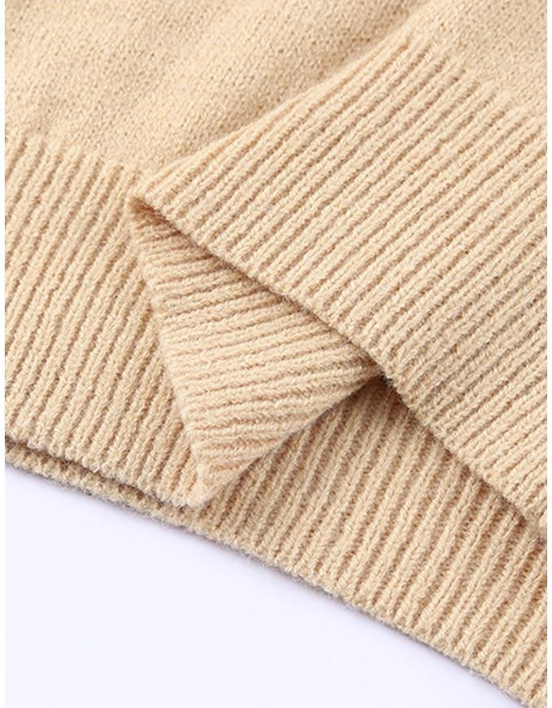 Azura Exchange Frill Trim Khaki Knit Pullover Sweater