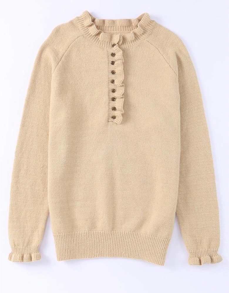 Azura Exchange Frill Trim Khaki Knit Pullover Sweater